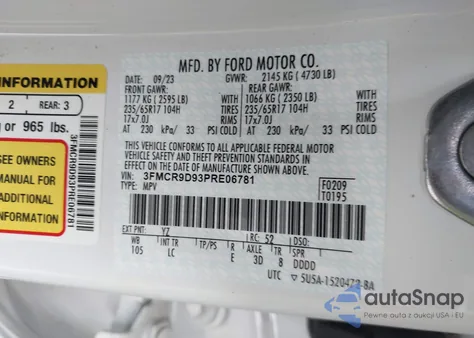 2023 Ford Bronco Sport Badlands z USA, uszkodzony, nr VIN 3FMCR9D93PRE06781